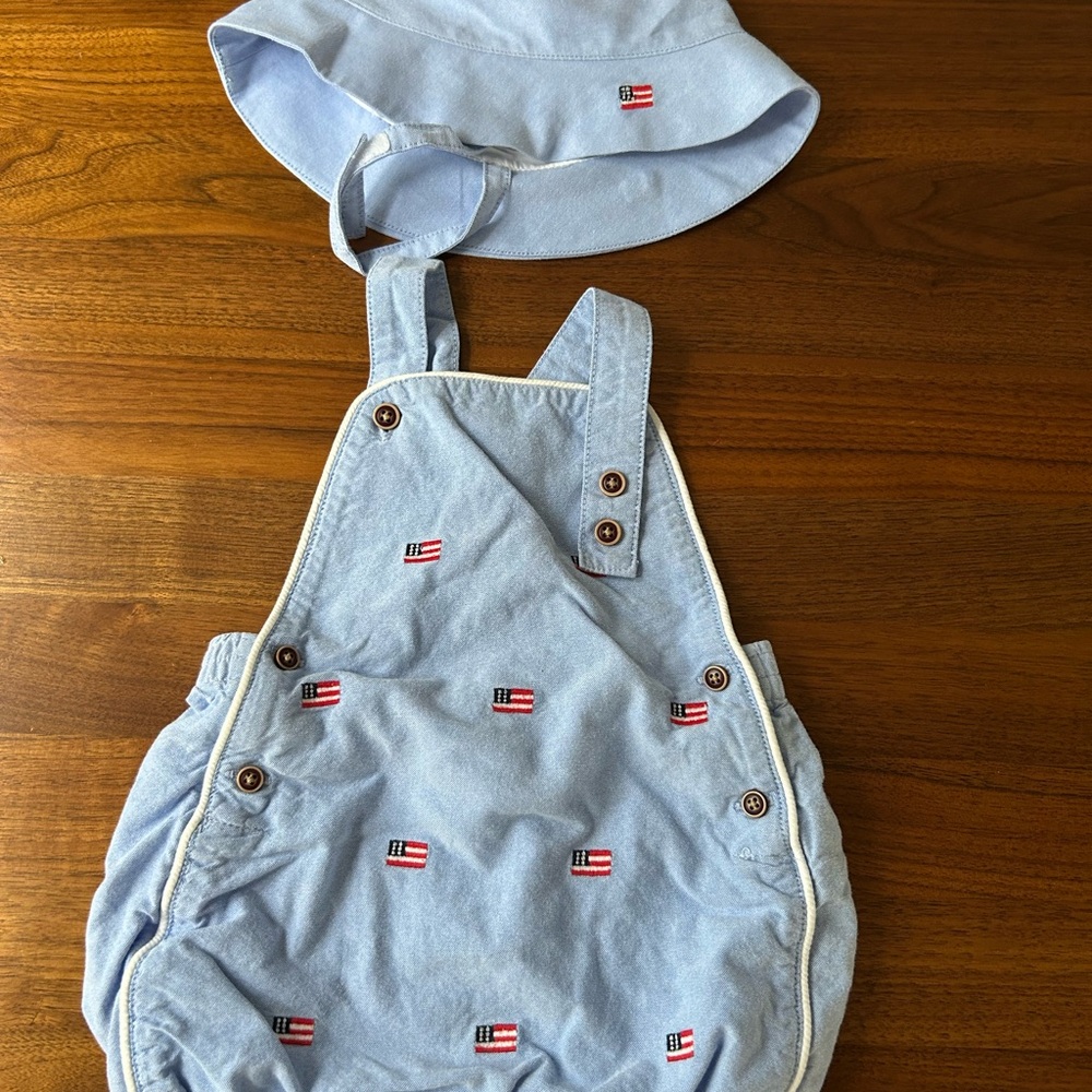 Janie and Jack Light Blue Diaper Cover and Hat Set